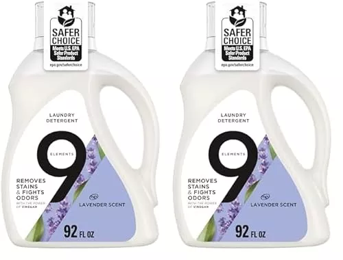 9 Elements Laundry Detergent - Vinegar-Powered Deep Clean, Lavender Scent - 92 Fl Oz, Pack of 2