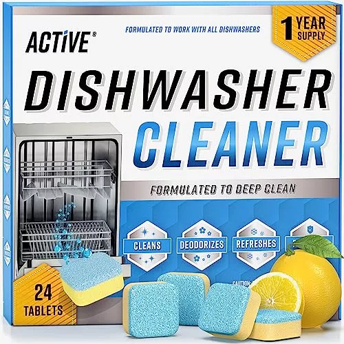 ACTIVE Dishwasher Cleaner Tablets - Deep Descaler, Fresh Lemon Scent, 24 Pack for Yearly Use