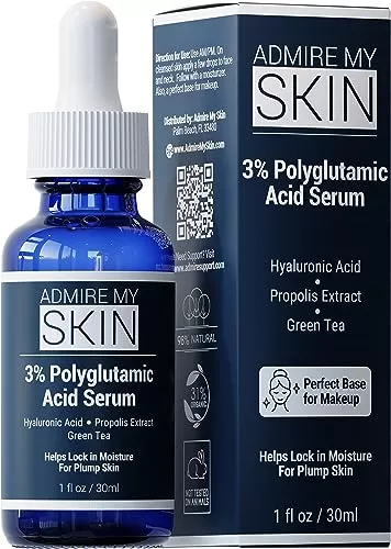 Admire My Skin Face Serum - Deep Hydration & Anti-Aging with Polyglutamic Acid, 1oz
