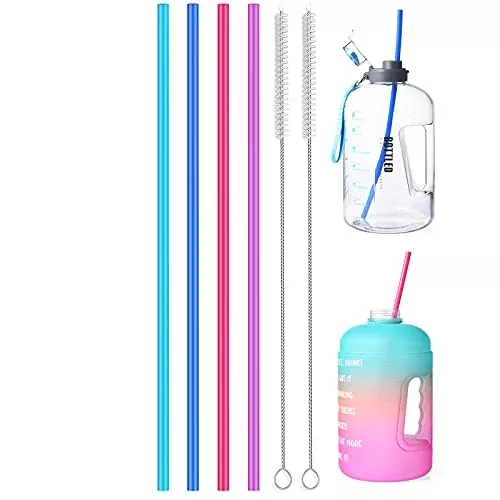 ALINK Extra Long Silicone Straws - BPA Free, Flexible & Reusable, 4-Pack with Cleaning Brush