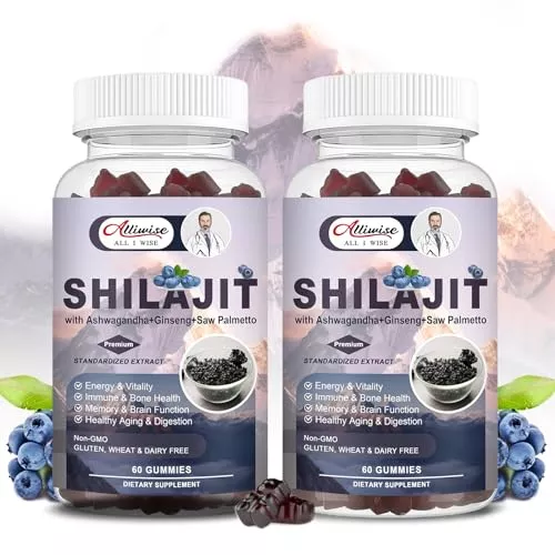 Alliwise Shilajit Gummies - Energy Boost, Immune Support, Trace Minerals - 60 Servings