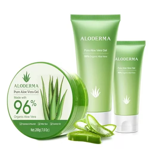 Aloderma Aloe Vera Gel Set - Deeply Hydrates, USDA Organic, Travel Size & 200g - 4 Pack