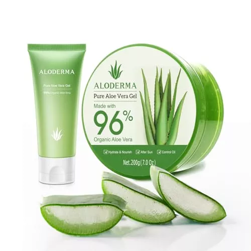 Aloderma Aloe Vera Gel Set - Intense Hydration, USDA Organic, Travel Size - 3 Pack, 200g & 45g