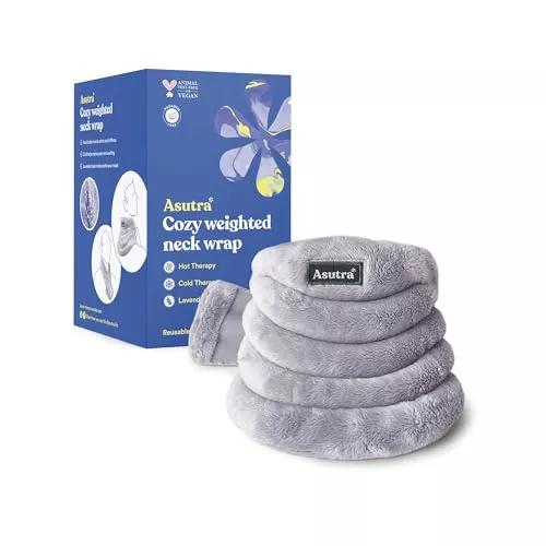 ASUTRA Weighted Neck Wrap - Lavender Aromatherapy, Microwaveable Heating Pad, Plush Gray