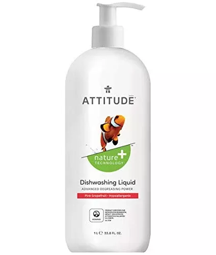 ATTITUDE Dishwashing Liquid - EWG Verified, Plant-Based, Pink Grapefruit - 33.8 Fl Oz