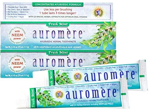 Auromere Freshmint Herbal Toothpaste - Whitens Teeth, Soothes Sensitivity - 4.16oz