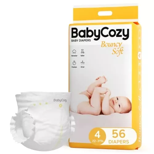 Babycozy Diapers - Hypoallergenic, Soft & Absorbent, Portable Pack Size 4, 56 Count