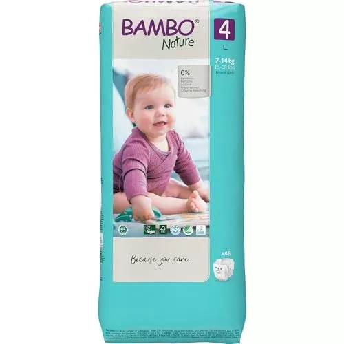 Bambo Nature Baby Diapers - Hypoallergenic, Super Absorbent, Chlorine-Free - Size 4 (48 Count)