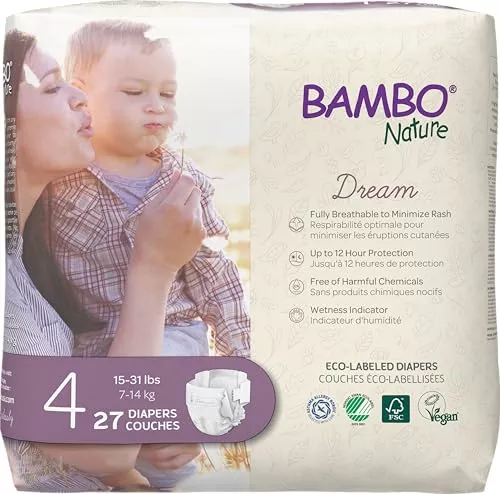 Bambo Nature Baby Diapers - Hypoallergenic, Super Absorbent, Chlorine-Free - Size 4 (54 Count)