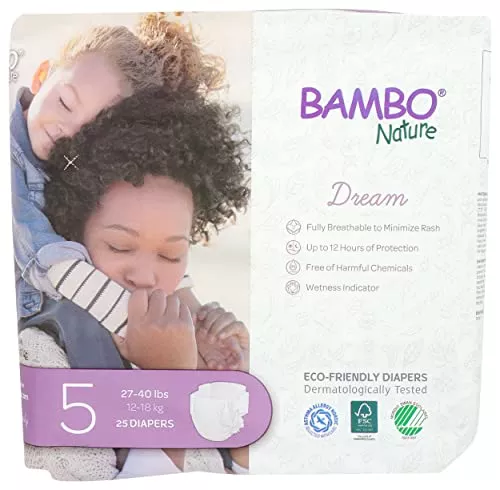 Bambo Nature Dream Diapers - Hypoallergenic, Dermatologically Tested, 27-40 lbs - 25 Count