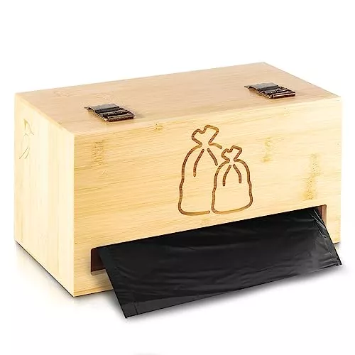 Bamboo Trash Bag Dispenser - Easy Access, Durable Design, Fits Standard Rolls - 10x6x6"