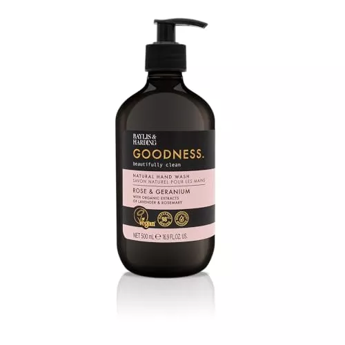 Baylis & Harding Liquid Hand Soap - 98% Organic, Rose & Geranium, Vegan - 16.9oz/500ml