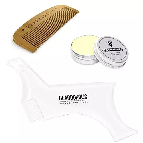Beardoholic Beard Gift Set - Nourishing Balm, Precision Comb, 9-in-1 Shaping Tool - Orange Scent