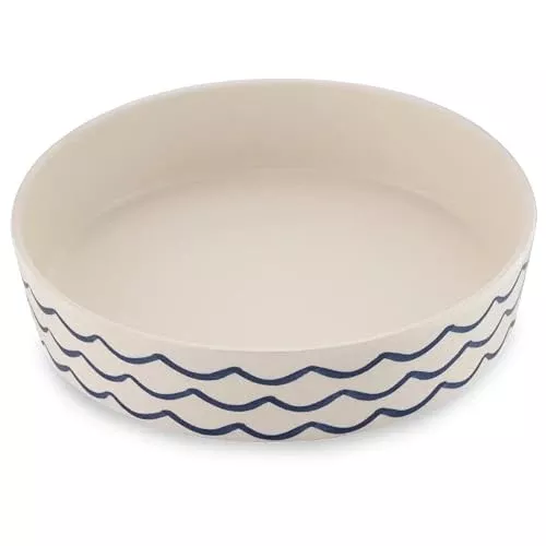 Beco Bamboo Cat Bowl - Reduces Whisker Interference, Plant-Based, Durable - Waves Blue, 5.25in