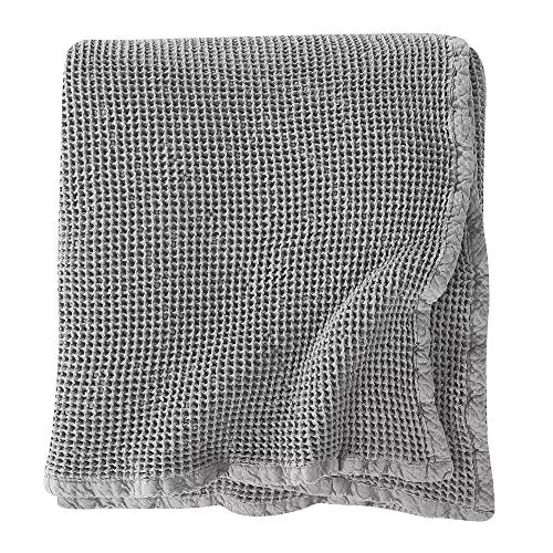 Brielle Home Throw Blanket - 100% Cotton, Lightweight Thermal Waffle Weave, Grey - Full/Queen
