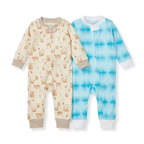 Burt's Bees Baby Boys' Sleep & Play PJs - 100% Organic Cotton, Diagonal Zip, 2-Pack, 3-6 Months