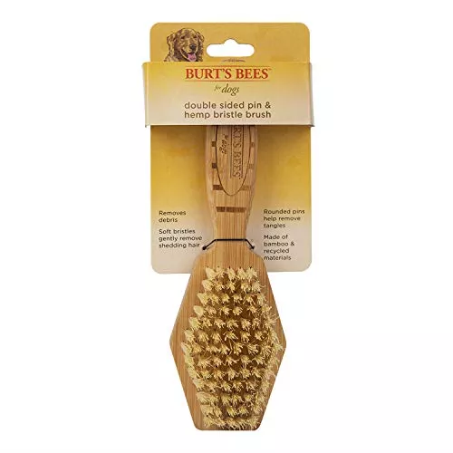 Burt's Bees Dog Grooming Tool - Reduces Shedding, Bamboo & Recycled Material - Double-Sided Brush