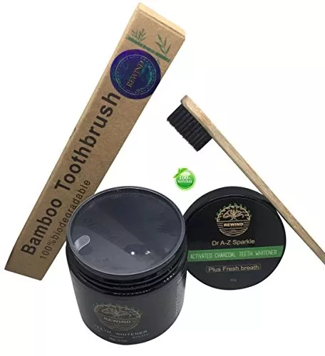 Charcoal Teeth Whitening Bundle - Removes Stains, Vegan & Natural - Includes Bamboo Toothbrush