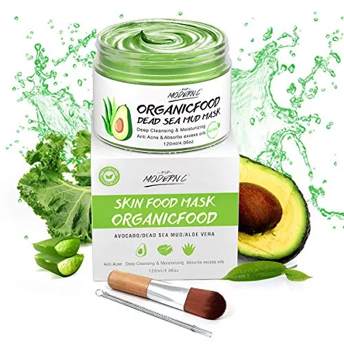 Clay Mask with Avocado & Green Tea - Deep Cleansing, Hydrating, Includes Brush & Extractor