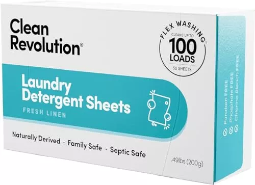 Clean Revolution Laundry Detergent Sheets - Fresh Linen, 400 Loads, Dermatologist Tested, 200 Sheets