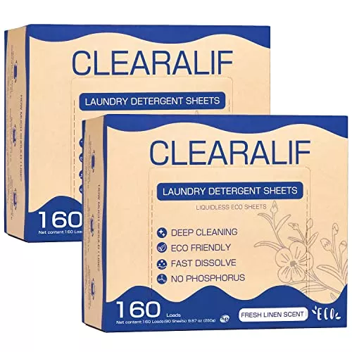 CLEARALIF Laundry Detergent Sheets - Powerful Stain Removal, Hypoallergenic - 80 Sheets