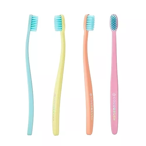 Cocofloss Cocobrush - Gentle on Gums, Dentist-Designed, Recycled Plastic, Rainbow Set - 4 Pack