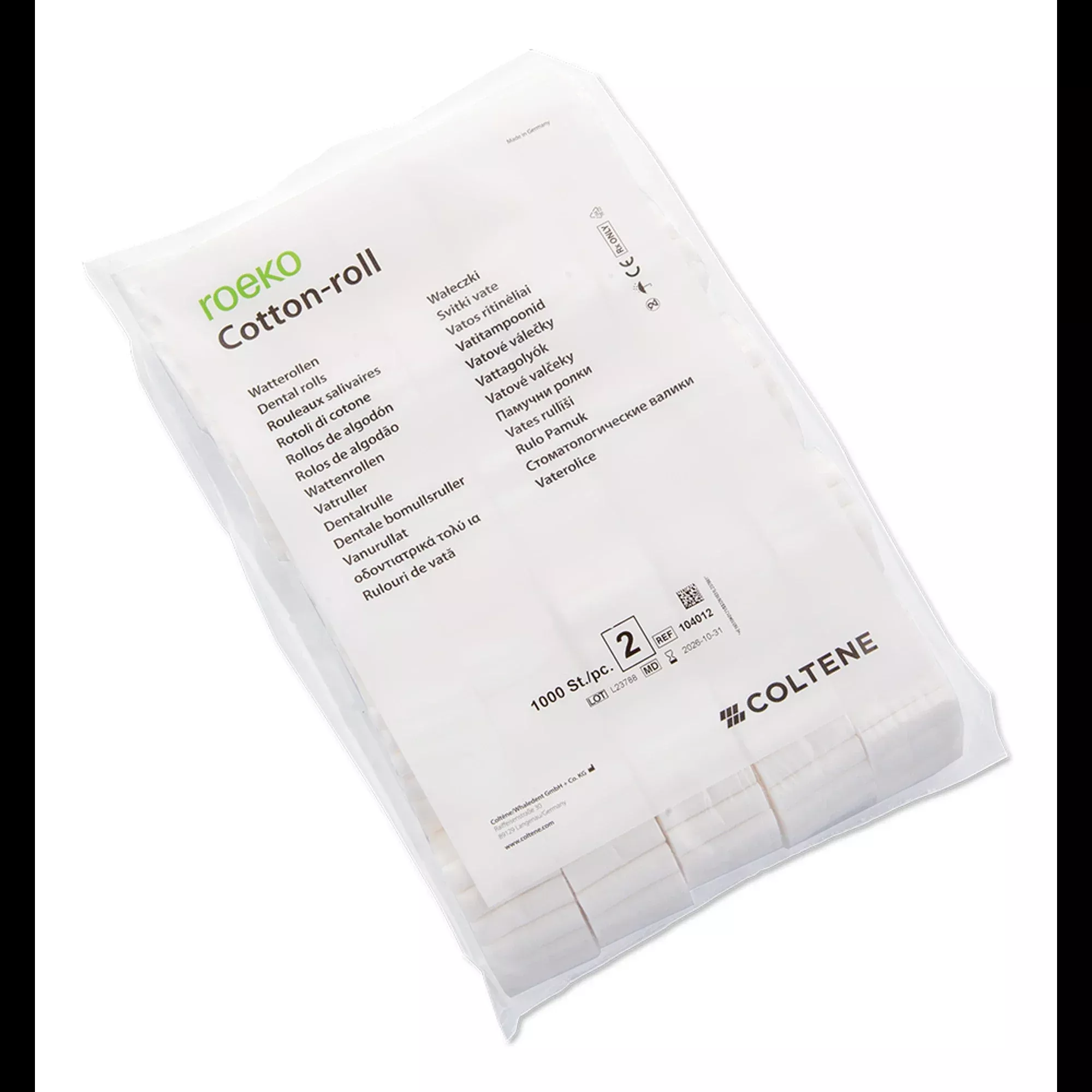 Coltene - Roeko Size #2 Cotton Rolls, 1-1/2" x 3/8", Highly absorben, Soft & smooth, Bag