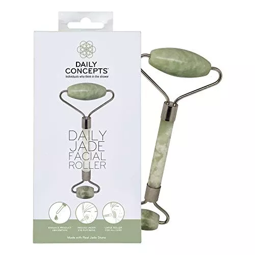 DAILY CONCEPTS Face Roller - Boosts Circulation, Reduces Puffiness, Authentic Jade - Dual Heads