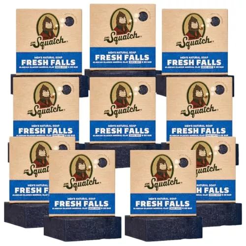 Dr. Squatch Men's Bar Soap Set - Fresh Falls Scent, Natural Ingredients - 10 Bars