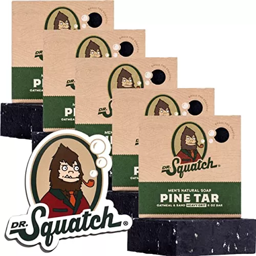 Dr. Squatch Men's Soap Set - All Natural Heavy Grit, Pine Tar - 5 Bars & Magnet