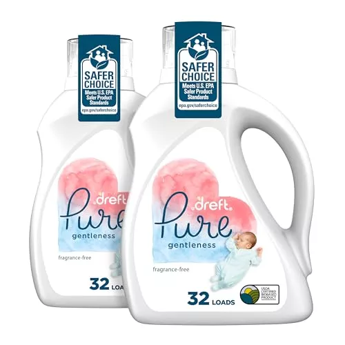 Dreft Concentrated Laundry Detergent - Gentle Plant-Based Formula, Hypoallergenic - 46 Fl Oz, 2 Pack