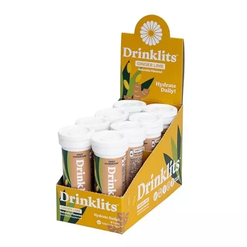 Drinklits Ginger Lime Electrolyte Tablets - Sugar-Free Hydration, Essential Vitamins - 80 Servings