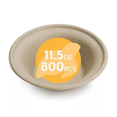 Earth's Natural Alternative Compostable Bowls - Biodegradable, Unbleached, 800 Pack - 11.5oz