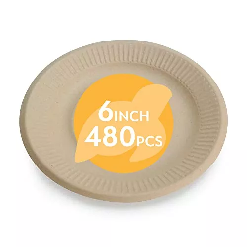 Earth's Natural Alternative Compostable Plates - Heavy-Duty, Biodegradable, 6" - 480 Pack