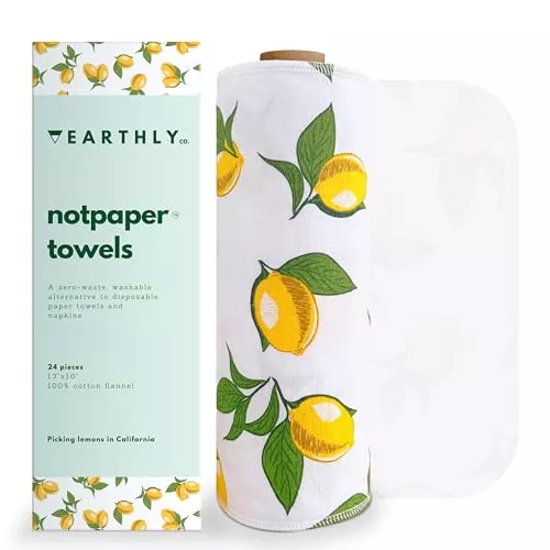 Earthly Co. Reusable Cloth Towels - Absorbent, Durable, Compostable - 24 Pack, Lemon Scent
