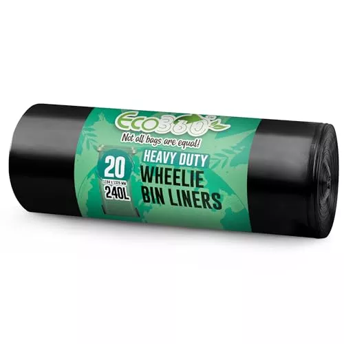 Ecobag Heavy-Duty Trash Bags - Leak Resistant, 98% Recycled Material - 20 Pack 240L