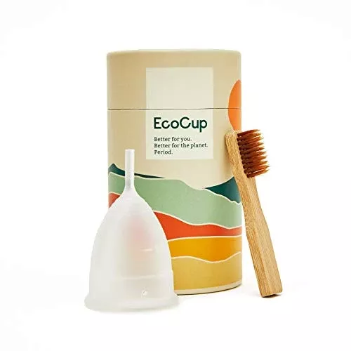EcoCup Menstrual Cup - 12-Hour Leak-Free Protection, Soft Silicone, Includes Brush - 3 Piece Set