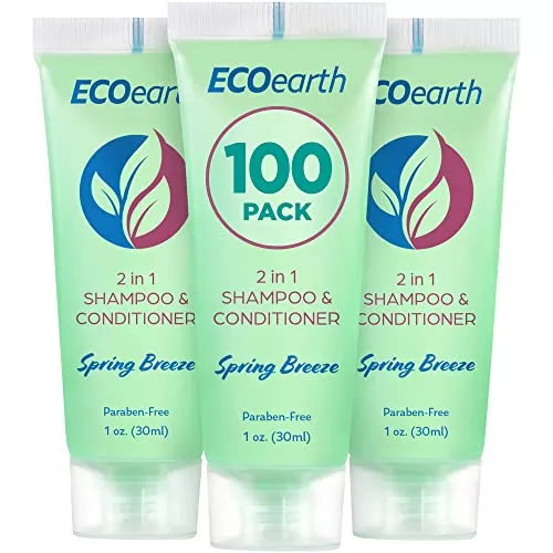 EcoEarth 2-in-1 Shampoo & Conditioner - Revitalizing Spring Breeze, TSA-Approved Travel Size - 1oz