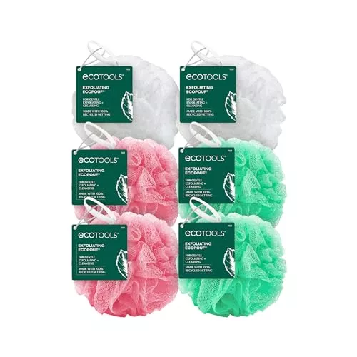 EcoTools Exfoliating Pouf - Gentle Cleansing, 100% Recycled Material, Vegan - 6 Count