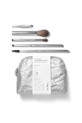 Ere Perez Makeup Brush Set - Luxe Vegan Tools for Travel, Cruelty-Free with Pouch - 5 Piece Set