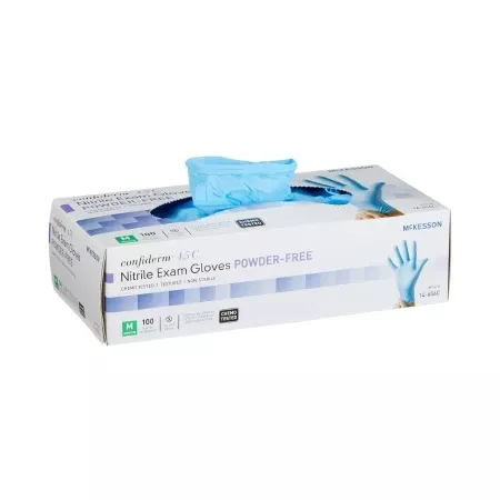 Exam Glove McKesson Confiderm 4.5C Medium NonSterile Nitrile Standard Cuff Length Textured Fingertips Blue Chemo Tested 1000/CS