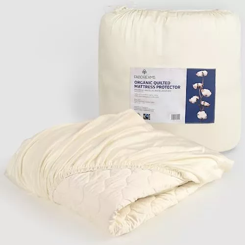 FABDREAMS Organic Quilted Mattress Protector - Breathable, Noiseless, Temp Regulating - Queen