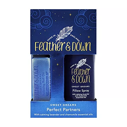 Feather & Down Gift Set - Lavender & Chamomile Pillow Spray & Roll-On for Relaxation - 50ml & 10ml
