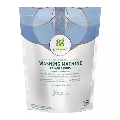 Grab Green Dishwasher Cleaner Pods - Naturally Removes Odors, Fragrance Free - 5 Count