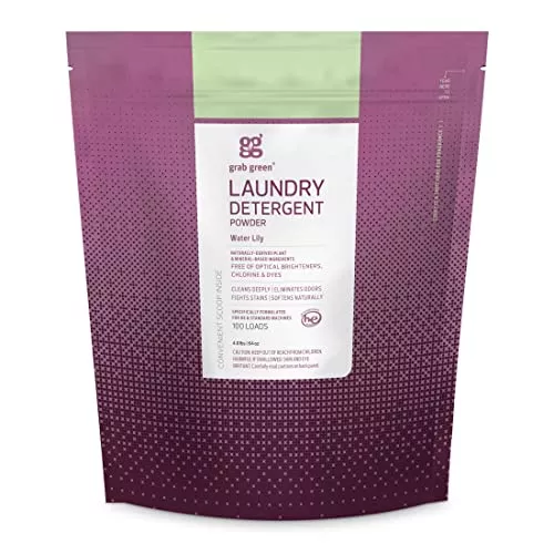 Grab Green Laundry Detergent Powder - Naturally Effective, Water Lily Scent, 100 Loads