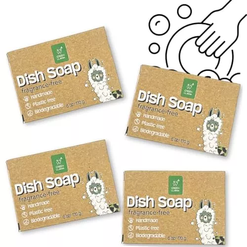 Green Llama Dish Soap Bars - Non-Toxic, Coconut Oil-Based, Biodegradable - 4-Pack