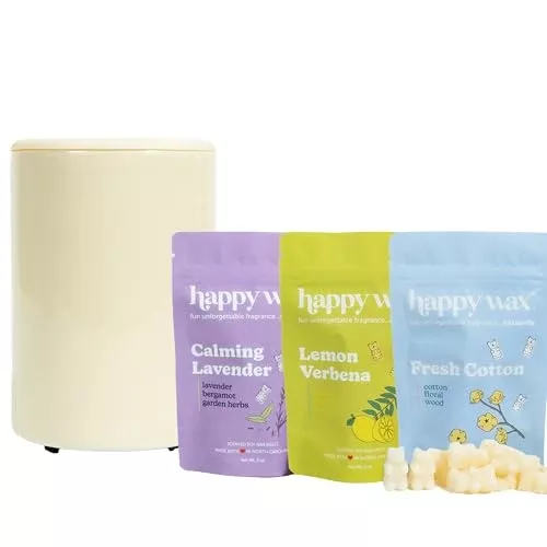 Happy Wax Mod Wax Warmer Gift Set - Lasting Aromas, Ceramic Design, Auto Shut Off - 6oz