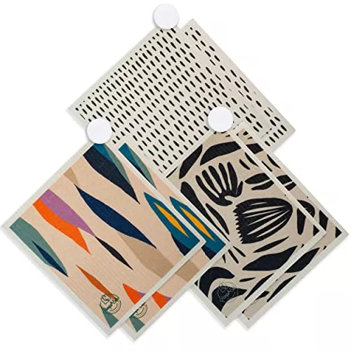 Harps&Seb Swedish Dish Cloths - Super Absorbent, Biodegradable, 6 Pack with Clips - 7" x 8"