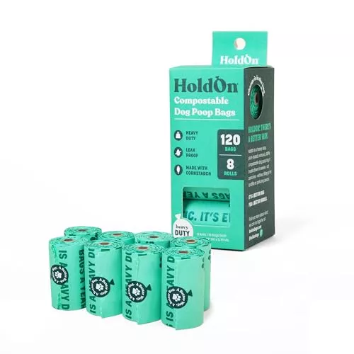 HoldOn Compostable Pet Waste Bags - Leak-Proof, Extra Thick, Certified Compostable - 9x13 Inches