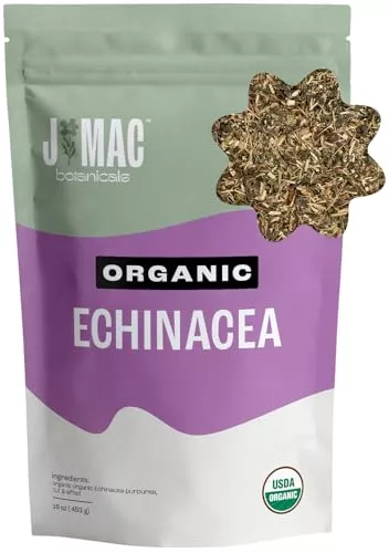 J Mac Botanicals Echinacea Herbal Supplement - Organic Tea Infusion, Versatile Uses - 16oz